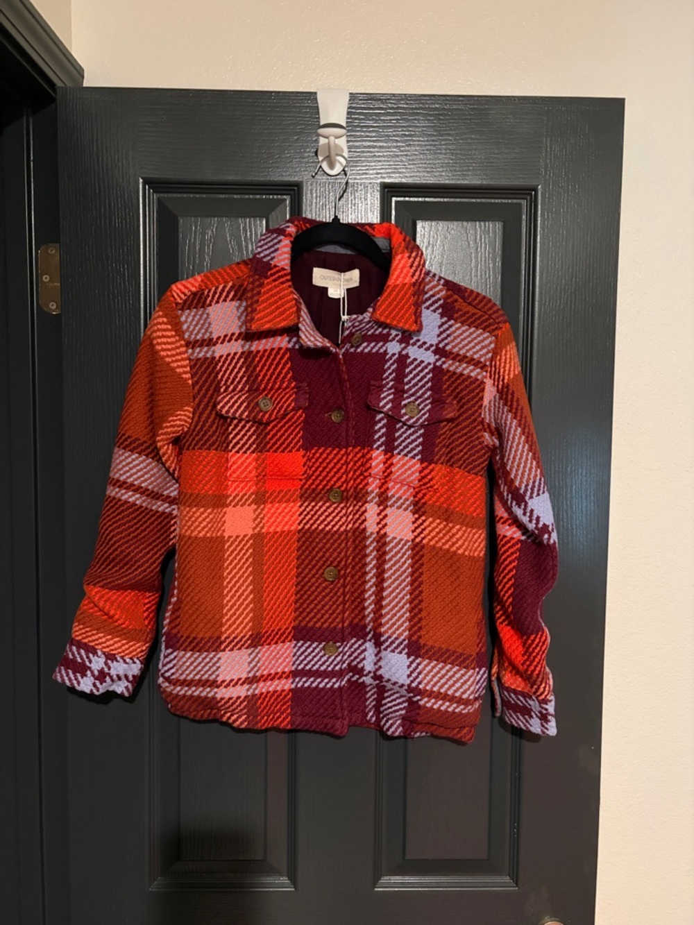 Outerknown Red & Burgundy Plaid Button-Down Shirt Jacket SZ youth L